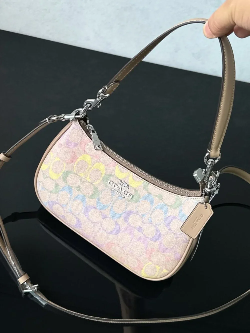 🌈Coach Pastel Rainbow Signature Shoulder Bag Dual Straps Crossbody Purse